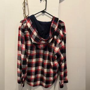 Women's hooded flannel button down